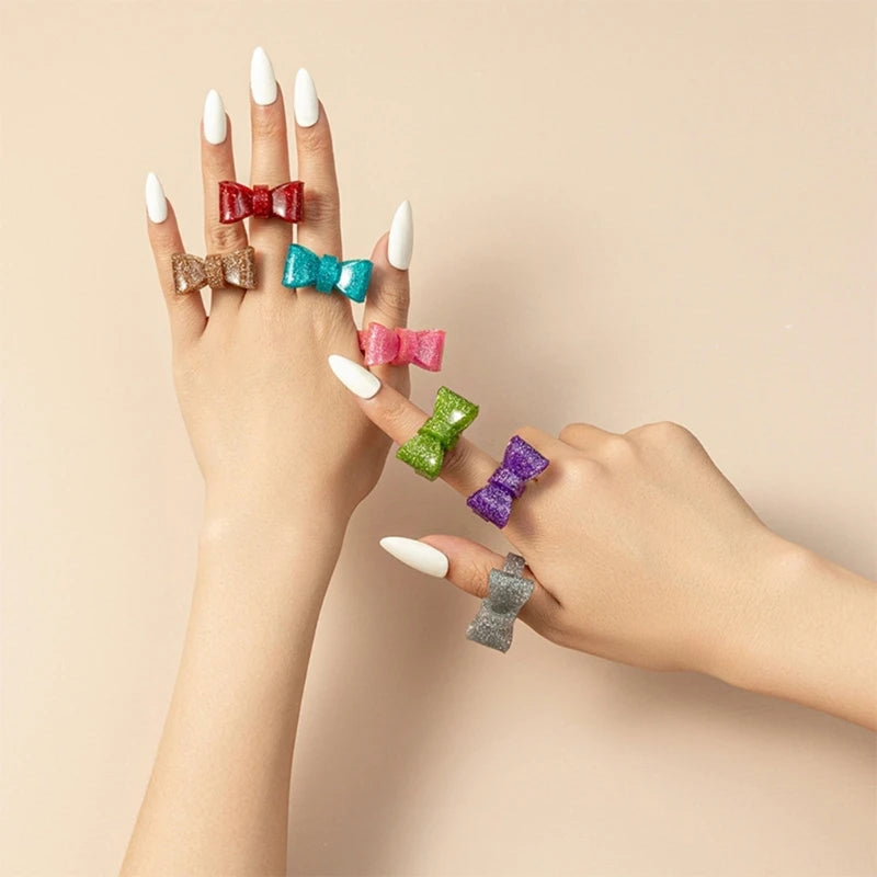 Resin Rings Dumpy Acrylic Rings Bowknot Rings Aesthetic Trendy Colorful Open Rings Statement Jewelry Bow Rings for Women
