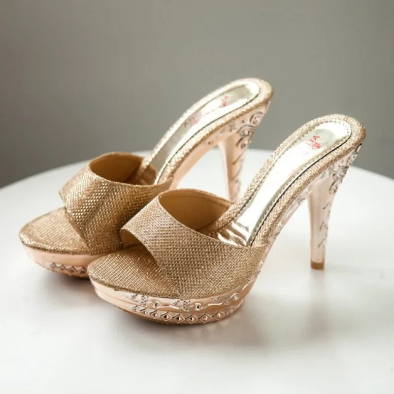 Flip Flops Korean Princess High Heels Glitter Sandals Women  Brief Design Open Toe Sexy Thin High Heels Slippers Platform Shoes