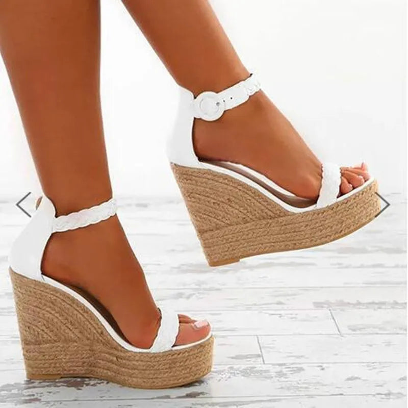 Woman Summer Sexy Wedge Sandals Platform Ladies High Heels Shoes Women Fashion Straw Buckle Open Toe Casual Female Footwear2023