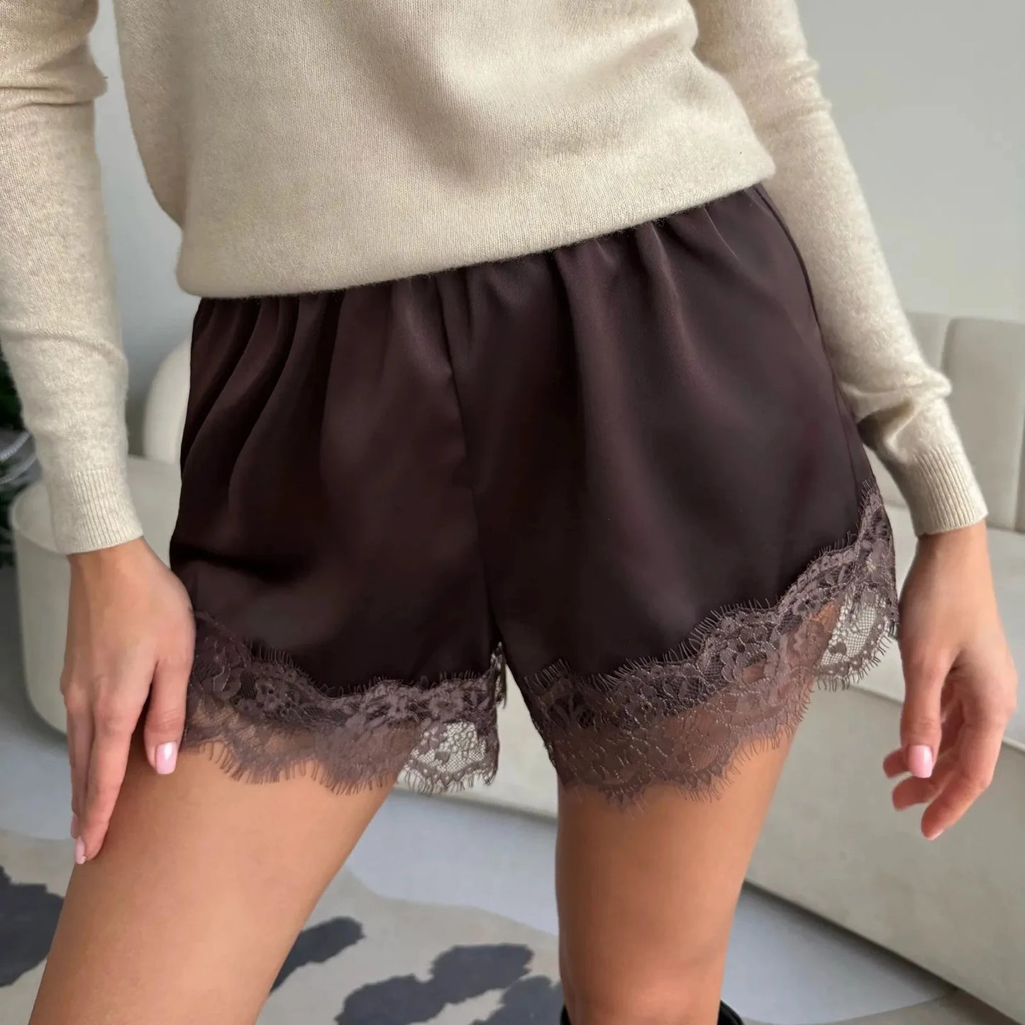 Women Summer Lace Satin Shorts y2k Elastic Waist Mini Shorts Coquette Aesthetic Boxer Slip Pettipants French Knickers Bottoms