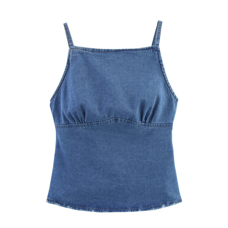 2025 Spring/Summer New European and American Style Women's Fashion Sexy Spicy Girl Versatile Strap Denim Top
