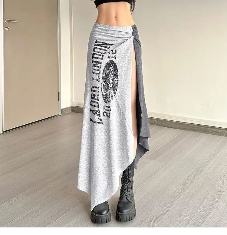 2026 Summer Fashion New Women's Street Style American Style Half Skirt Irregular Split Letter Sexy Hot Girl Half Skirt