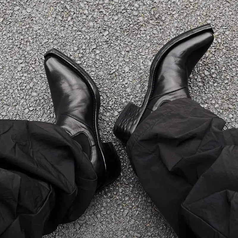 2025 High-top Men's heightened thick-soled pointed-toed Chelsea British casual trendy high-heeled wizard boots