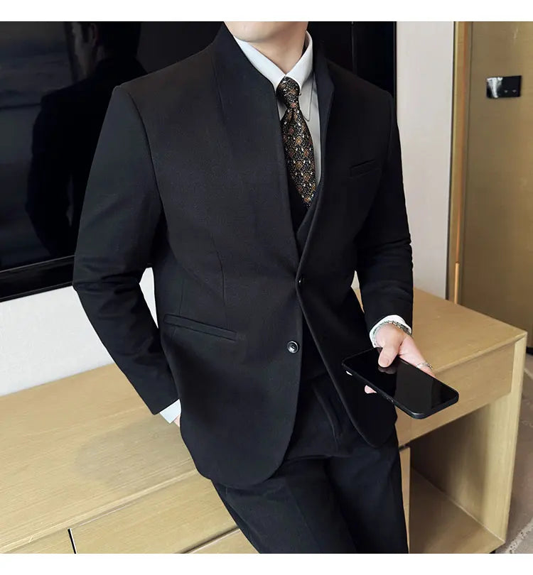 Korean Style Men's Suit Set Slim Fit Business Suit Wool Blazer Two-piece set Elegant Social Formal Men's Clothing 5XL-M