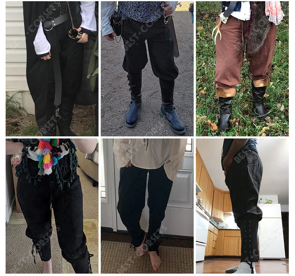 Medieval Pants for Men Costume Cosplay Renaissance Bandage Pants Gothic Trousers Plus Size Pirate Pants Brown Black
