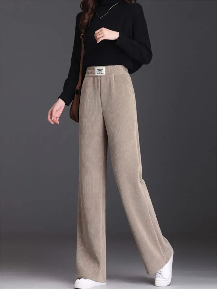 Thin/Thick Winter Lined Wide Leg Pants CasualThicken Warm Baggy Sweatpants Women HighWaist Korean Lamb Fluff Straight Pantalones