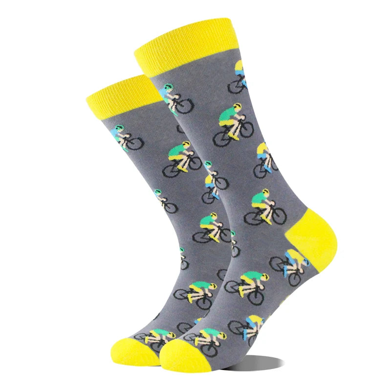 Cool Design Avocado Crew Socks Men Creative Eye Guitar Bus Pattern Sokken Duck Cat Fox Otter Animals Divertidos Chaussette Sox