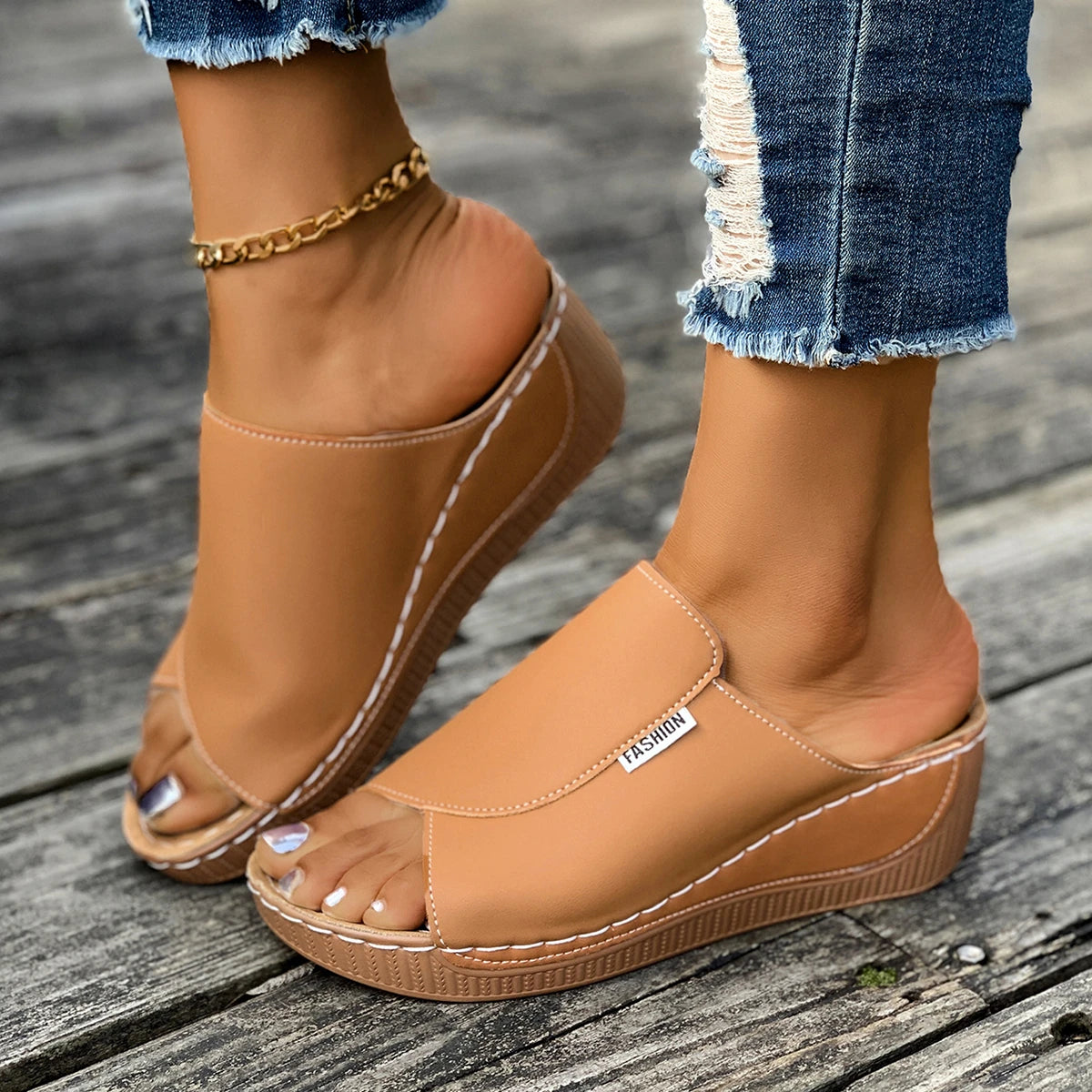 Minimalist Summer Women Sandals Fashion Thick Sole Wedge Heel Platform Slides Slip on Sandals Woman Slippers Female Footwear