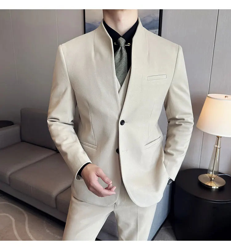 Korean Style Men's Suit Set Slim Fit Business Suit Wool Blazer Two-piece set Elegant Social Formal Men's Clothing 5XL-M