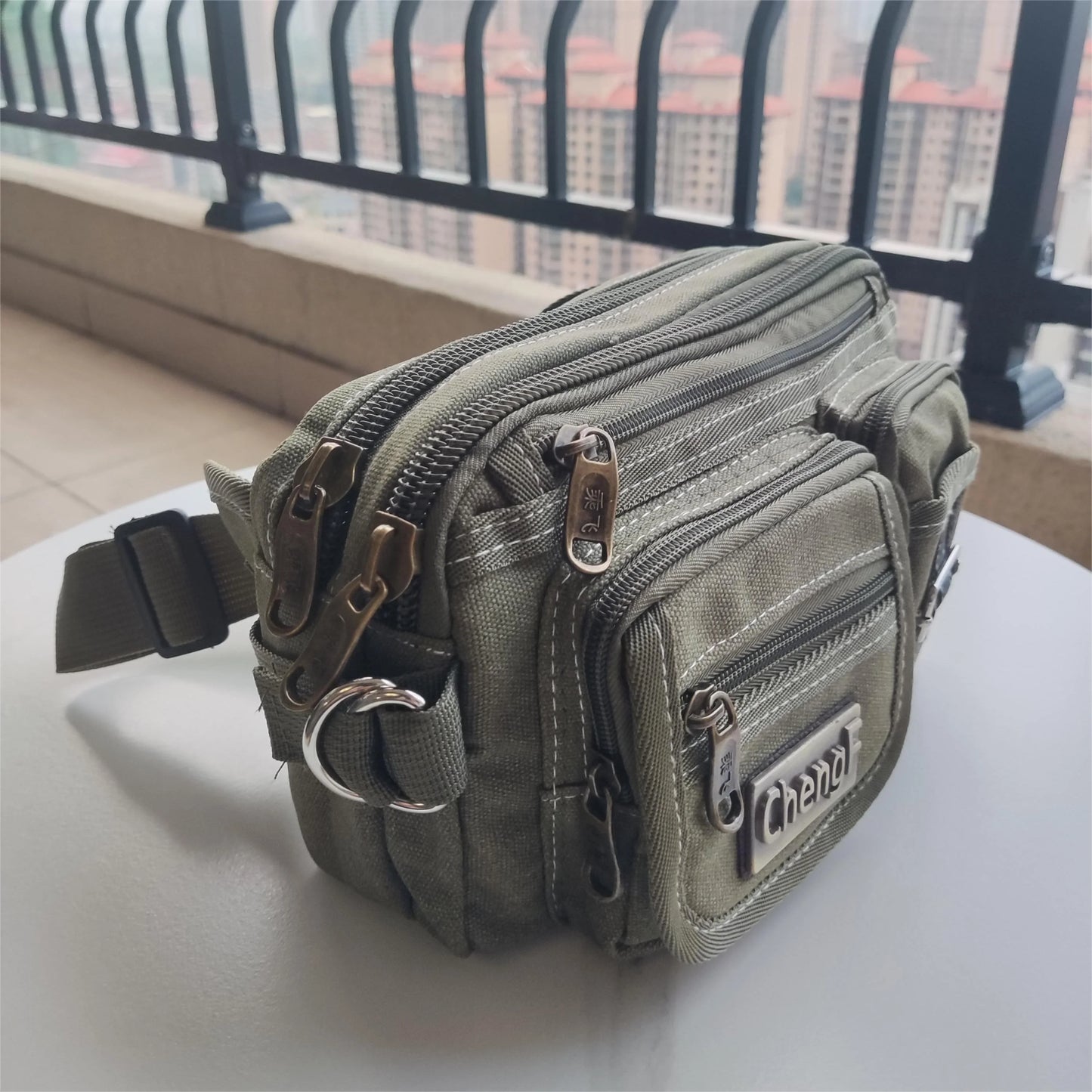 Fashionable Multi Layer Zipper Waist Bag Fanny Pack, Canvas Retro Basic Chest Crossbody Bag Men's Sports Running Phone Pocket