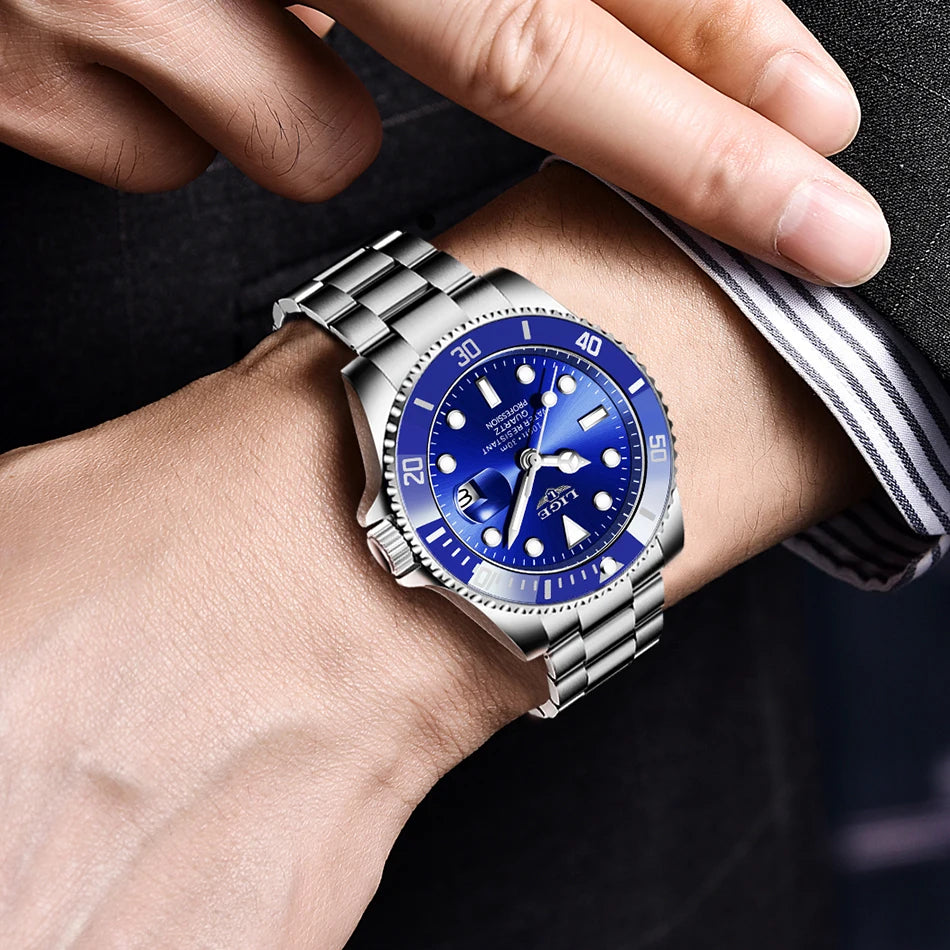 LIGE Top Original Men Quartz Watches Blue Waterproof Watch for Men Stainless Steel Quartz Men Luxury Watch Luminous Wristwatch