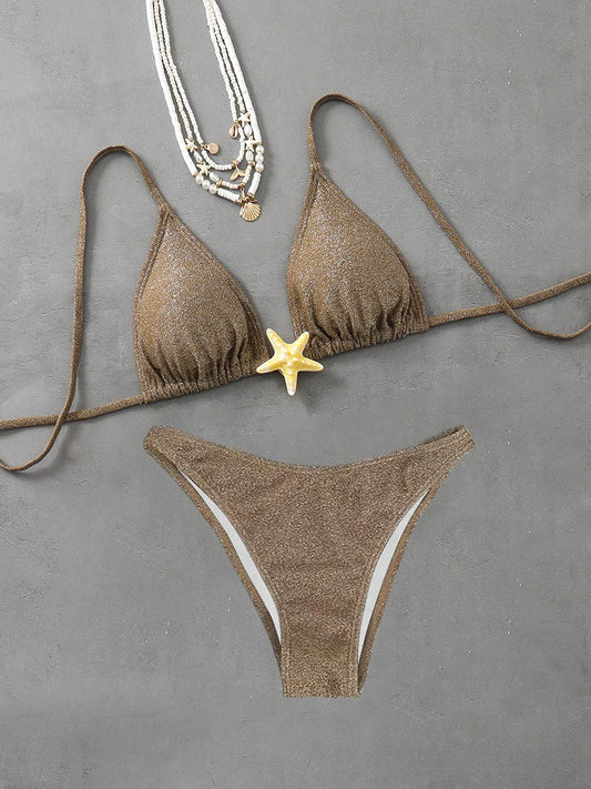 Sexy Low Waisted Bikini Set 2026 New Halter Swimsuit Starfish Swimwear Women  Strappy Beachwear Bathing Suits Brazilian biquini
