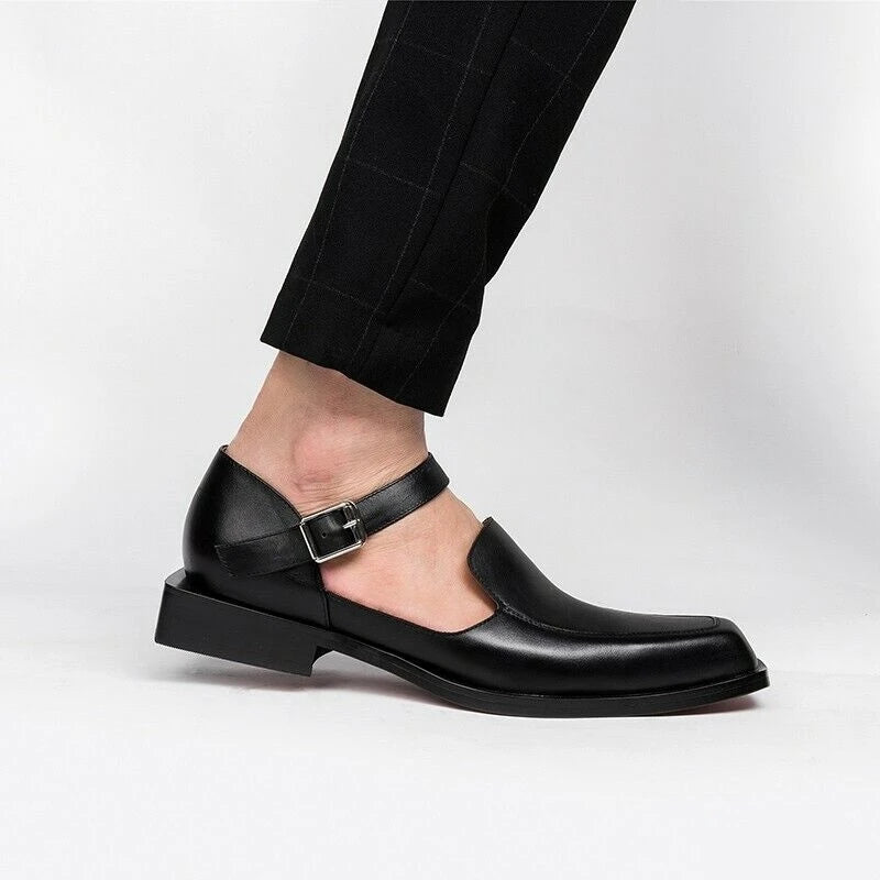 New Black Men's Summer Sandals  Pu Leather Buckle Strap Dress Shoes for Men Business Formal Shoes Men