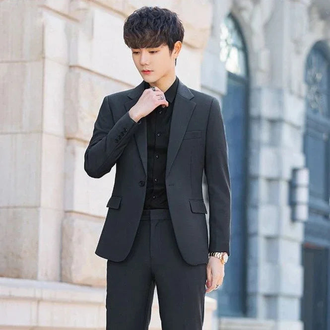 2 Piece Outfit Set Male High Quality 2025 Solid Color Slim Fit Full Men's Suits and Blazers Fashion Pants Luxury Elegant Classic