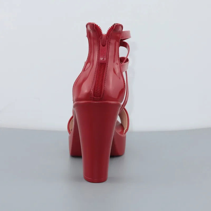 10cm Small Size 32-43 Elegant Bandage High Heels Gladiator Sandals Summer 2024 Silver Red Wedding Shoes Platform Office Model