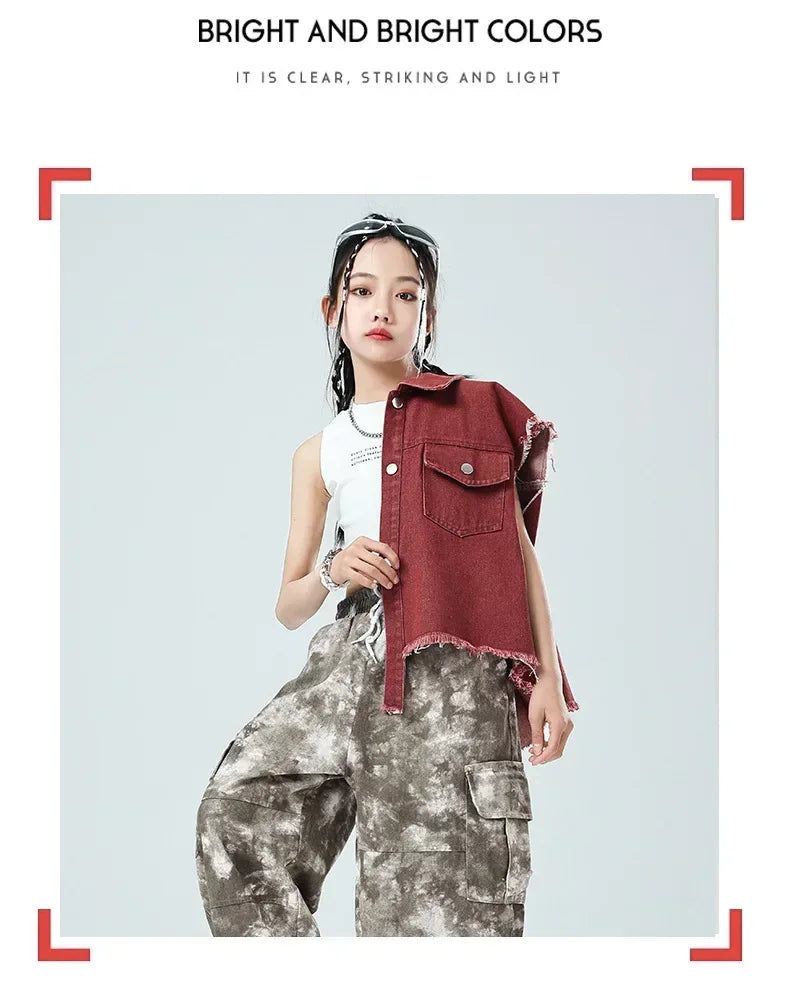 Children Hip Hop Jazz Fashion Show BoyGirl Loose Vest Baggy Pan t T-shirt Suits Sets Dance Performance Clothes Kids Tracksuits