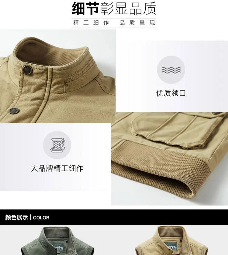 Sleeveless Tactical Autumn Mens Vests Photographer Jacket Plus Big Size Cotton Casual Multi Pocket Vest Male Waistcoat Coat