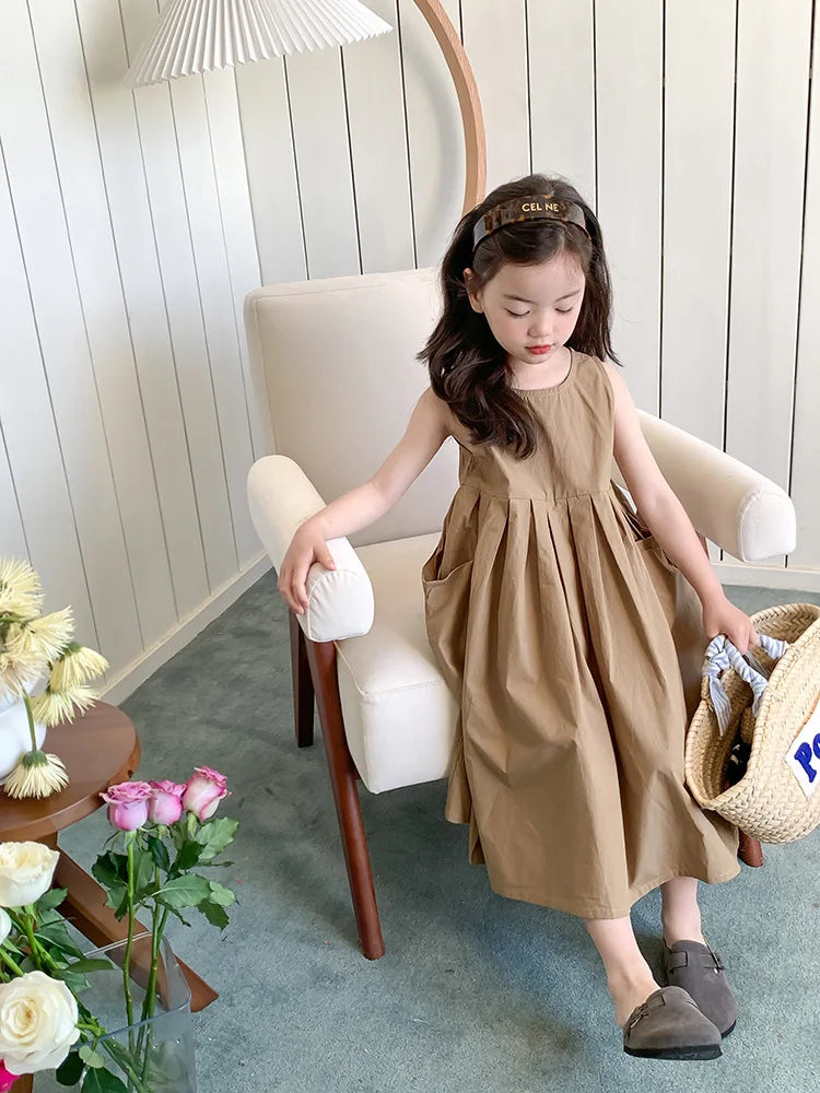 Girls Casual Dresses Girls' Dresses with Large Hemlines Sleeveless Casual Kids Dresses for Girls 2 To 8 Years Princess Dress