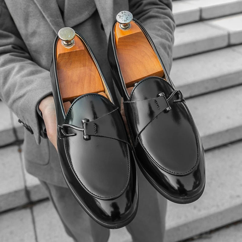 Luxury Brand Men's Shiny Leather Shoes High-end Occasions Business Men's Formal Shoes Classic Loafers Brown Retro Shoes