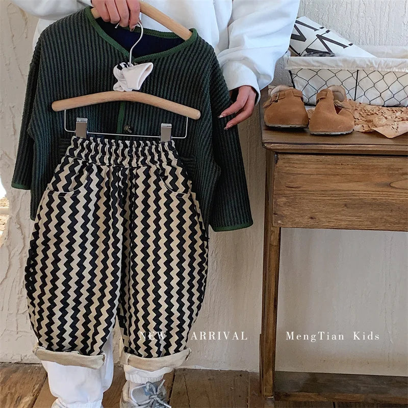 Children Clothing Kids Pants 2023 Spring and Autumn New Fashionable Korean Style Striped Casual Simple Baby Boys Harem Pants