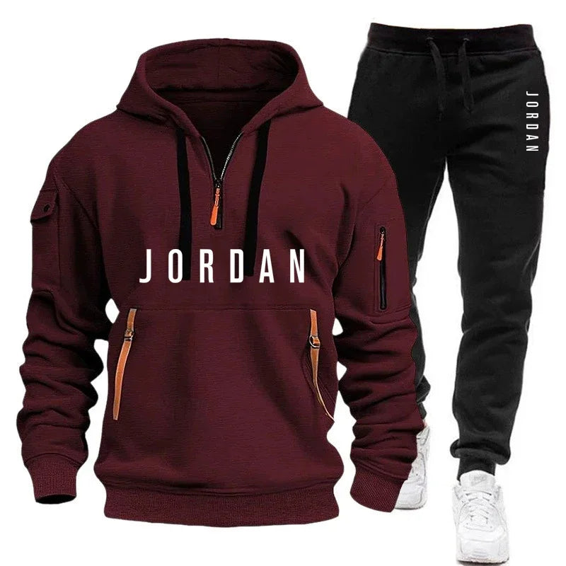 Autumn and winter men's sweatshirt set, fashionable and casual set, windproof thickened men's sportswear and pants 2-piece set