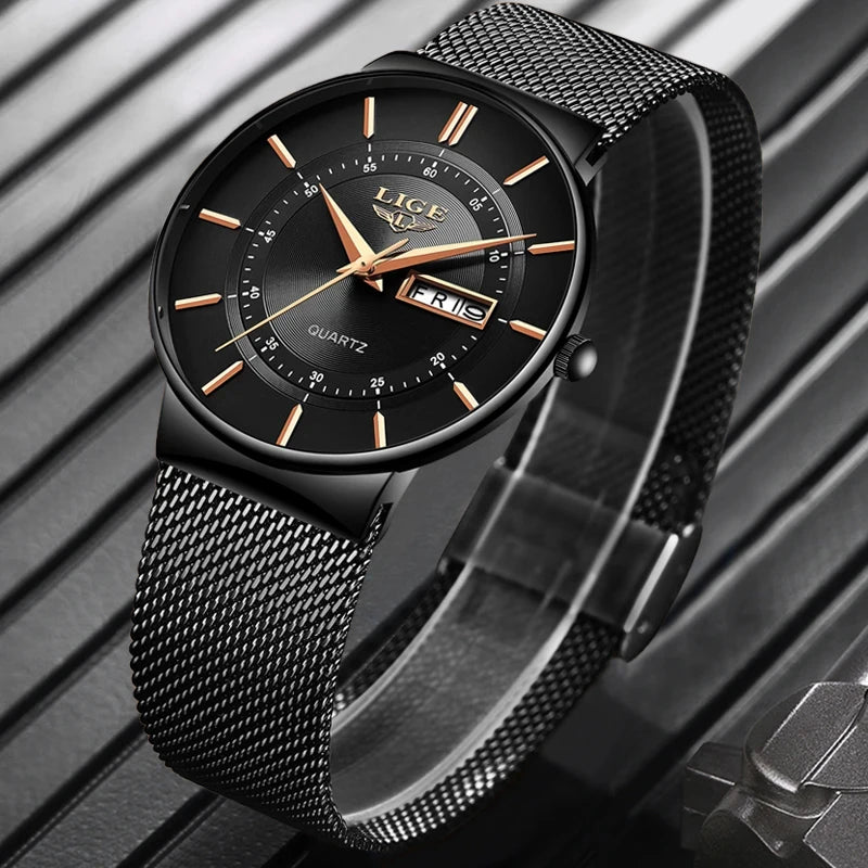 LIGE Fashion Man Watch Waterproof Sport Calendar Quartz Watch Men Top Brand Luxury Steel Strap Men's Watches Relogio Masculino