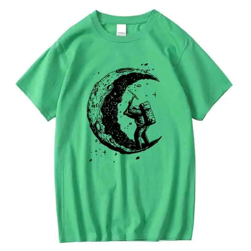 Men's High Quality 100% Cotton Moon Print Casual Summer Cool Short Sleeve Men Tshirt Loose t-shirt Male Tee Shirts Male Tee Tops