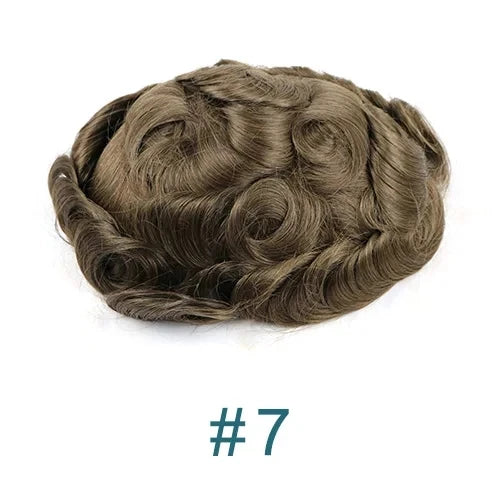 0.02mm Super Ultra Thin Skin 80% Density Natural Hairline Men Toupee Blonde Brown Grey Human Hair Undetected Capillary Prosthesi