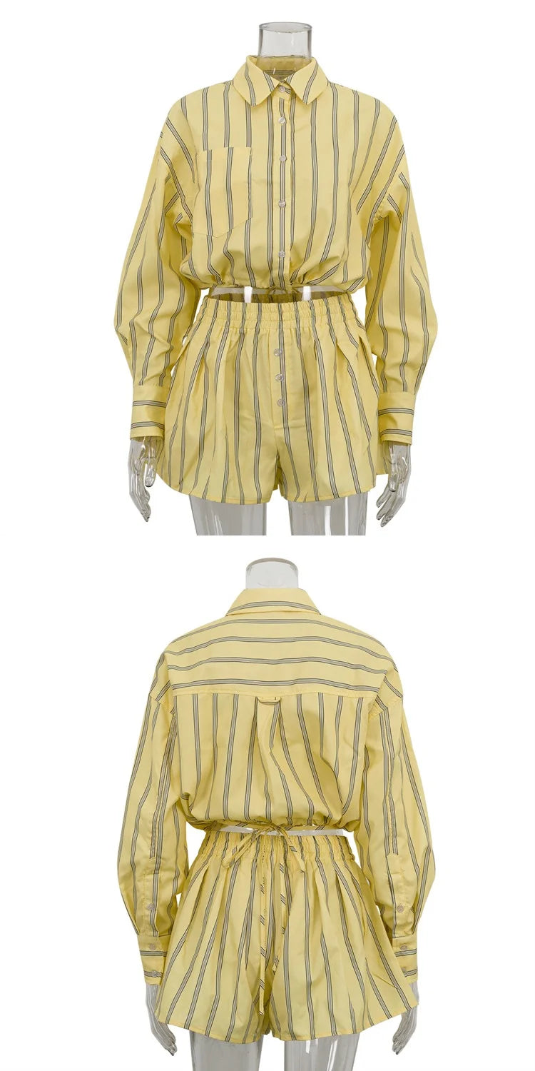 Casual Striped Long Sleeve Shirt And High Waist Skirt Two-Piece Set Women's Fashion Spring Outfit Teen Girls Casual Wear