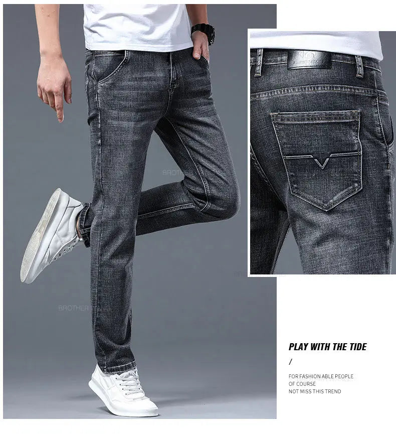 Classic Summer Men's Thin Stretch Fit Jeans Business Casual Slim Fit Denim Pants Soft Fabric High Quality Straight Leg Trousers