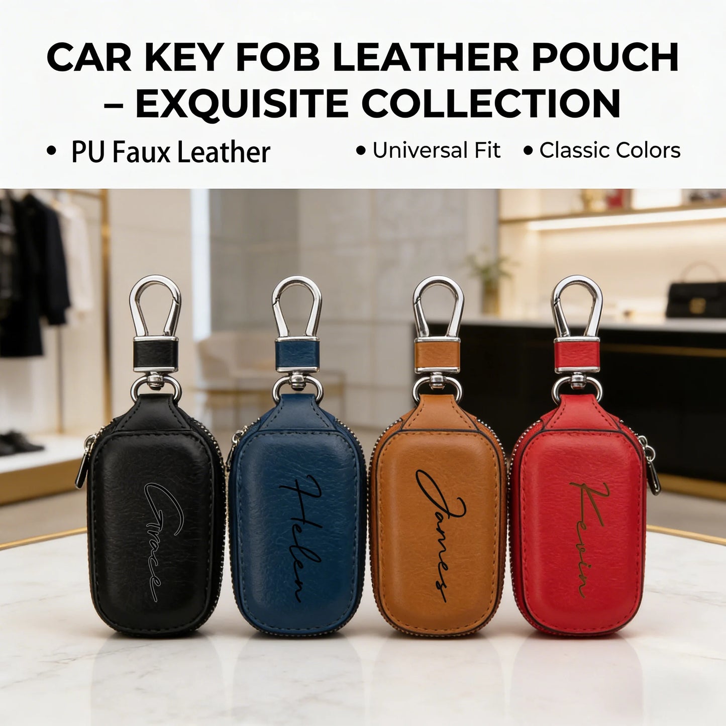 Personalized Custom Zipper Key Case Laser Engraving DIY Name Creative Keychain Cover With Zipper Durable PU Faux Leather Gifts