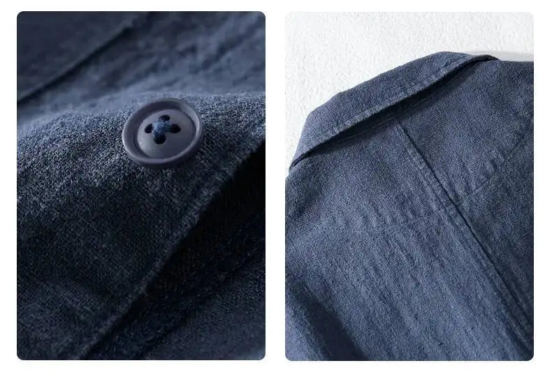Autumn Retro Tooling Linen Jacket For Men Japanese Styles Sold Color Simple Versatile Multi-pocket Male Thin Jackets and Coats