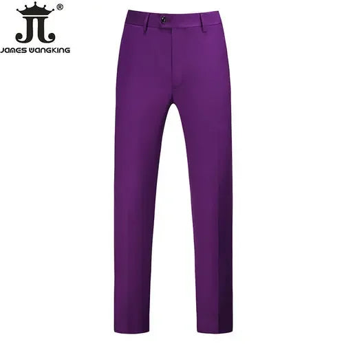 British Style Solid High Waist Trousers Men Formal Trousers High Quality Slim Fit Business Casual Suit Pants Groom Wedding Dress