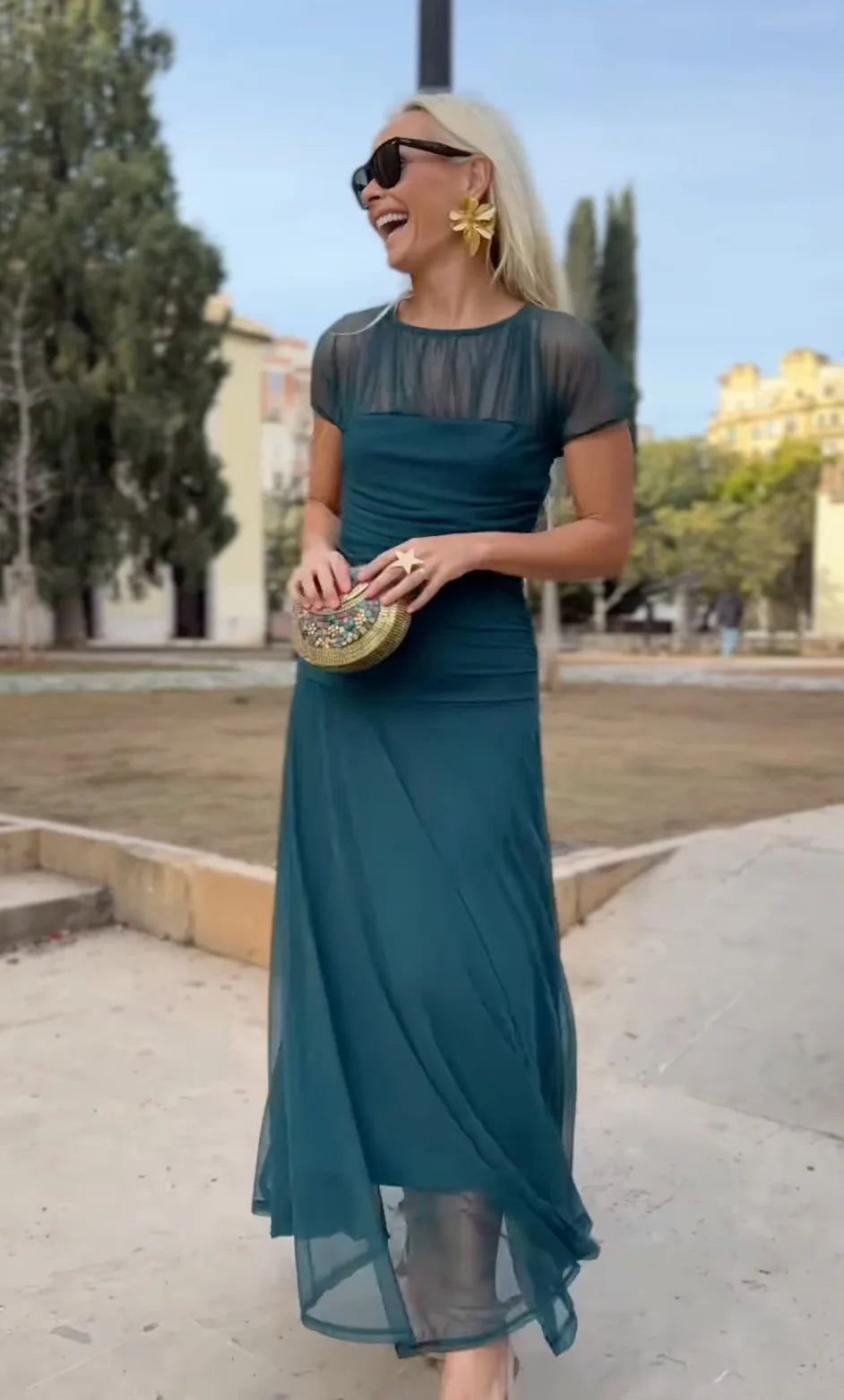 Foreign Style Streetwear For Woman Summer Streetwea O-neck Fashion Short Sleeves A-line Dresses Ladies Solid Big Hem Vestidos