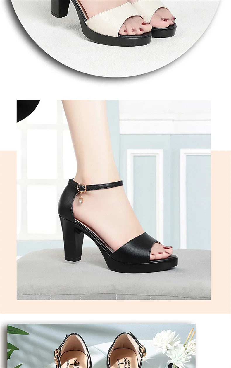 Summer Women Block Heels Fashion Breathable High Heels Sandals Classic Fish Mouth Buckle Versatile Waterproof Platform Sandals