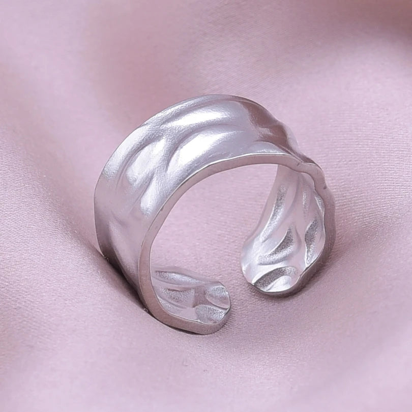 1/2/3pcs Mix Color Chunky Wide Ring Open Stainless Steel Rings For Women Men Accessories Irregular Surface Kpop Fashion Jewelry