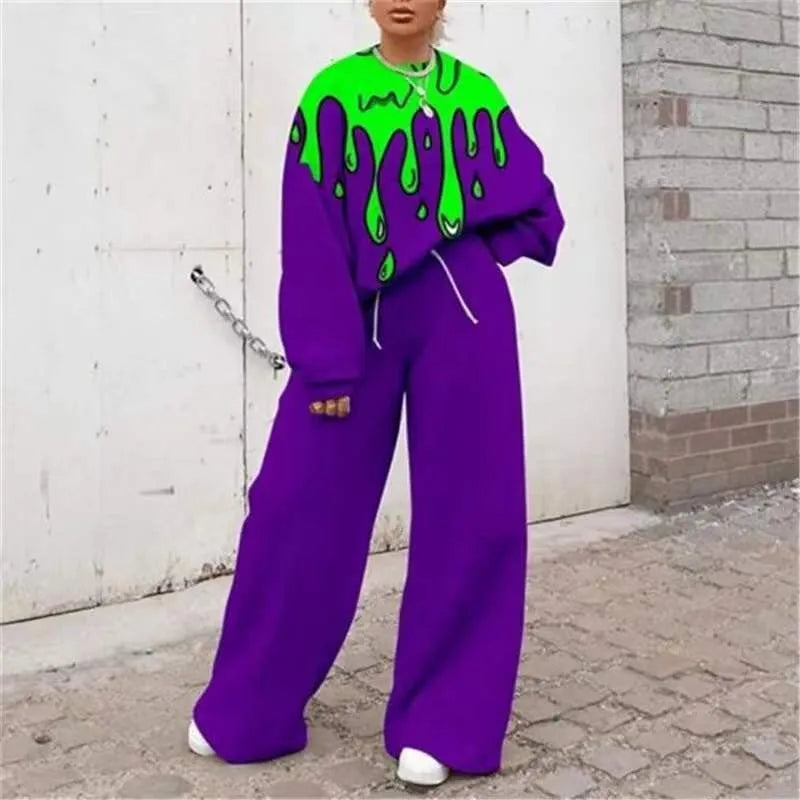 Fashion Print Oversized Tracksuit Suit Women Two Piece Pants Sets Casual Sweatshirt Trousers Streetwear 2 Piece Set Lady Outfit