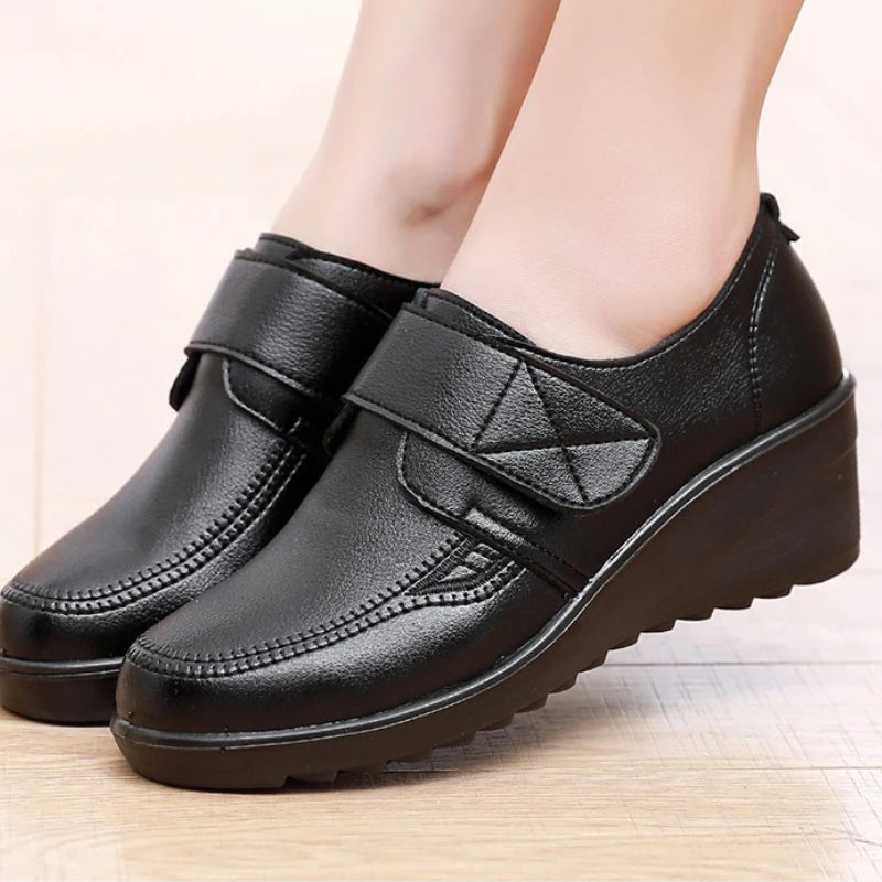Women's Shoes Zip Womens Wedge Shoes Black Soft Sole Moms Shoes Non Slip Durable Women High Heels Comfortable Zapatos De Mujer