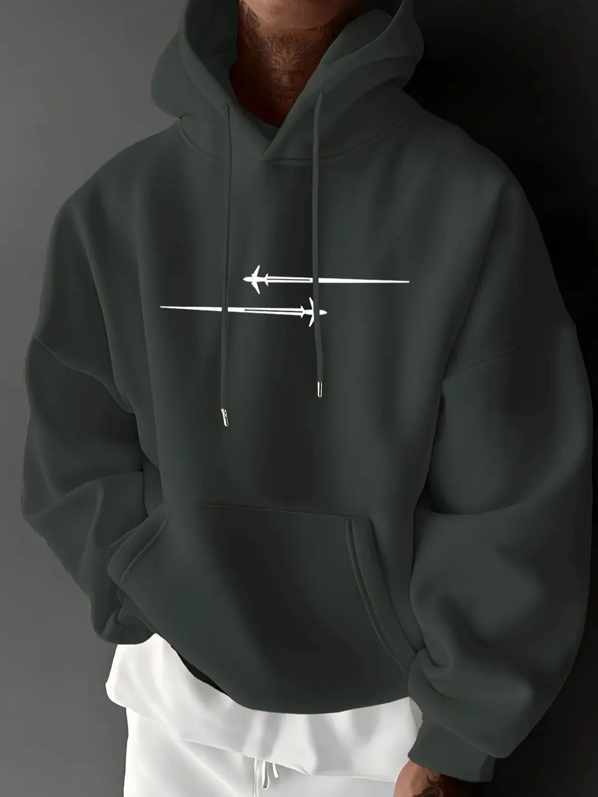 Men's top men's long sleeved round neck loose plus size autumn and winter hooded sweatshirt T-shirt top BAZAARHUBO