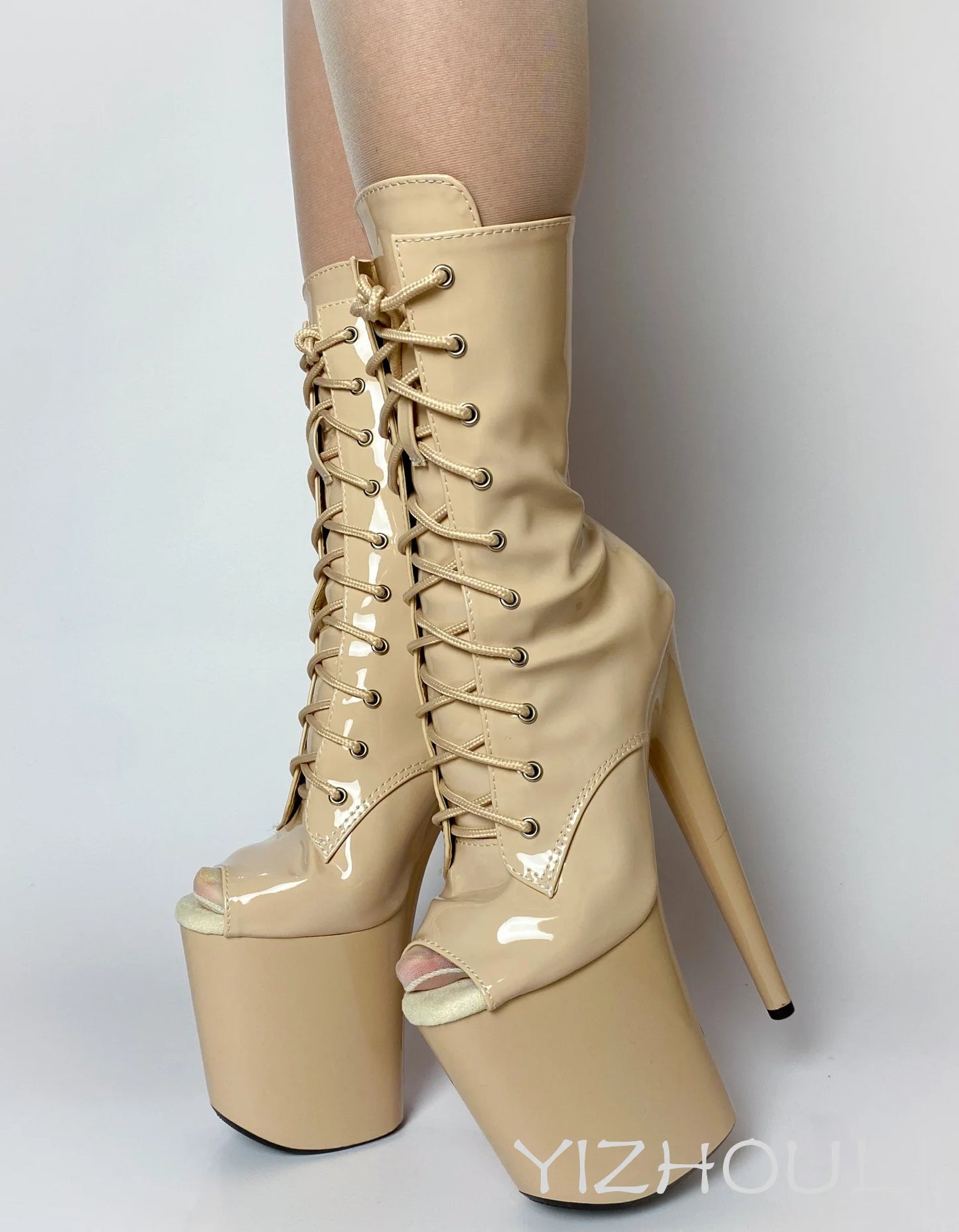 Fashion sexy knight women 8 inch high heels open toe khaki 15-20cm model pole dancing ankle boots