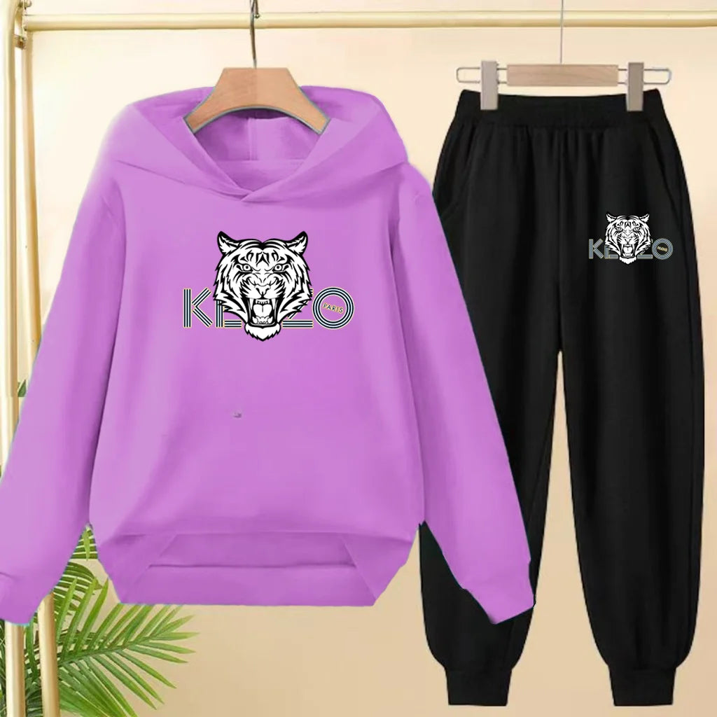 Children's 3-12Yrs Tiger print Pullover Hoodie Boys Girls Toddler Sweatshirt+Trousers Casual Fashion Charming Sports Jogging Set