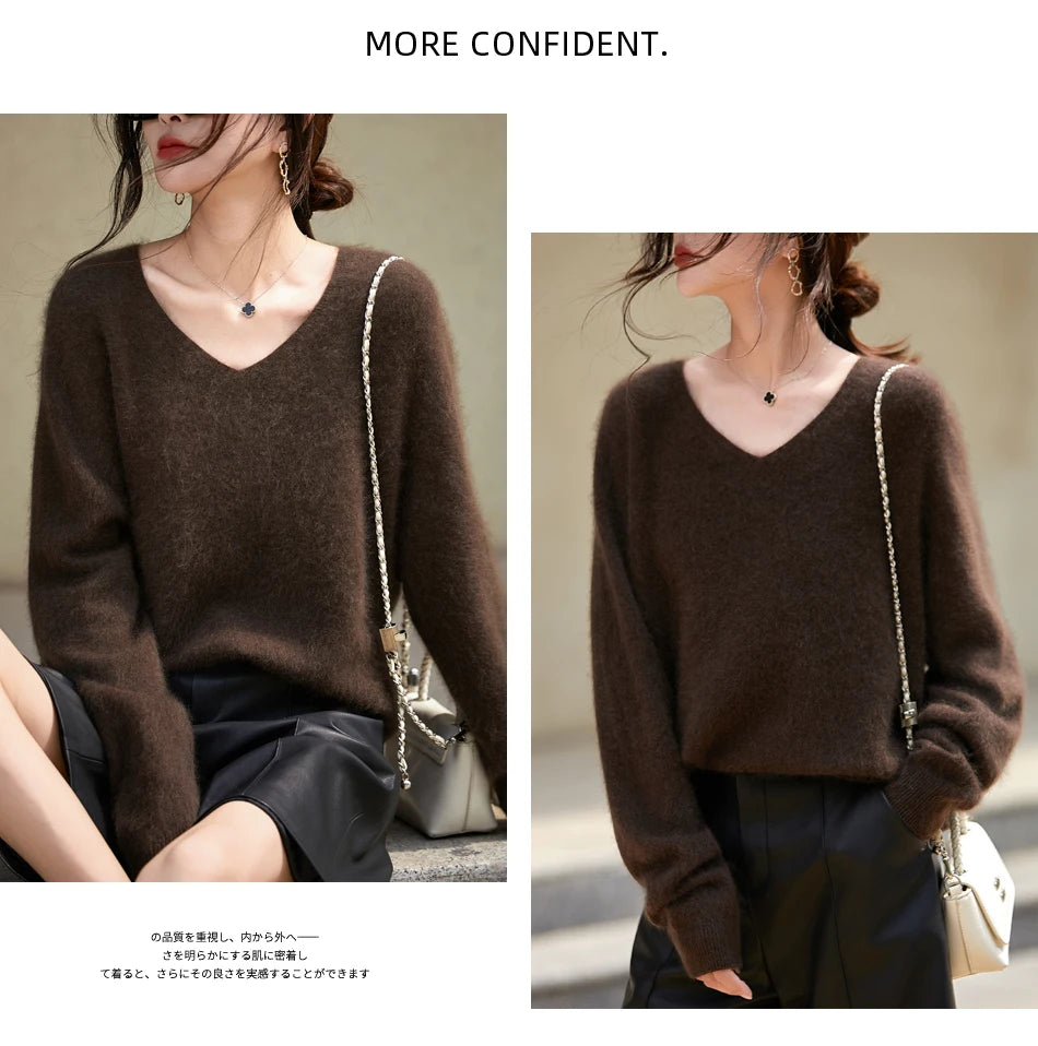 WinvyNee Women Tops Brushed Cashmere Wool Sweaters Winter V Neck Pink Warm Causal Knitted Tops Pullovers Solid Jumpers A1713002A