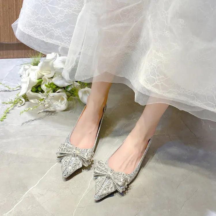 Women's Summer Footwear Stilito Rhinestone Shoes for Woman 2025 with Wedding Bride Genuine Mark Chic and Elegant A Comfortable E