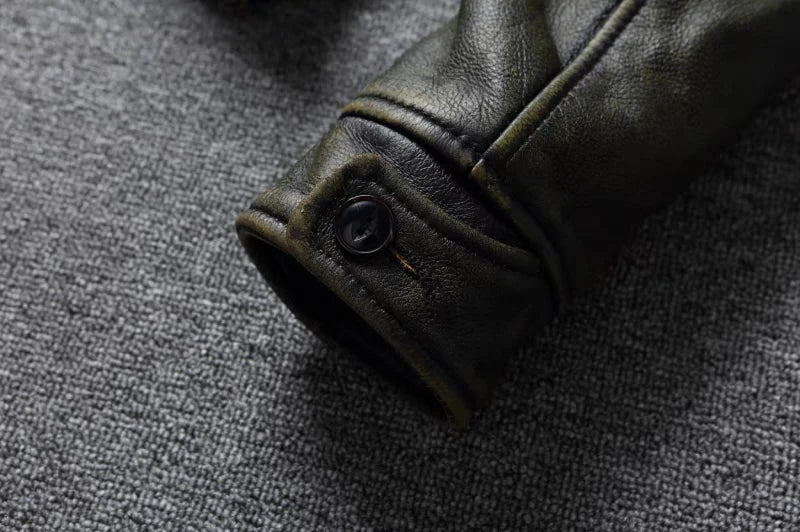 American Leather Jacket Men's Motorcycle Jacket Retro Distressed Graphite Olive Green Slim Lapel Jacket New Style