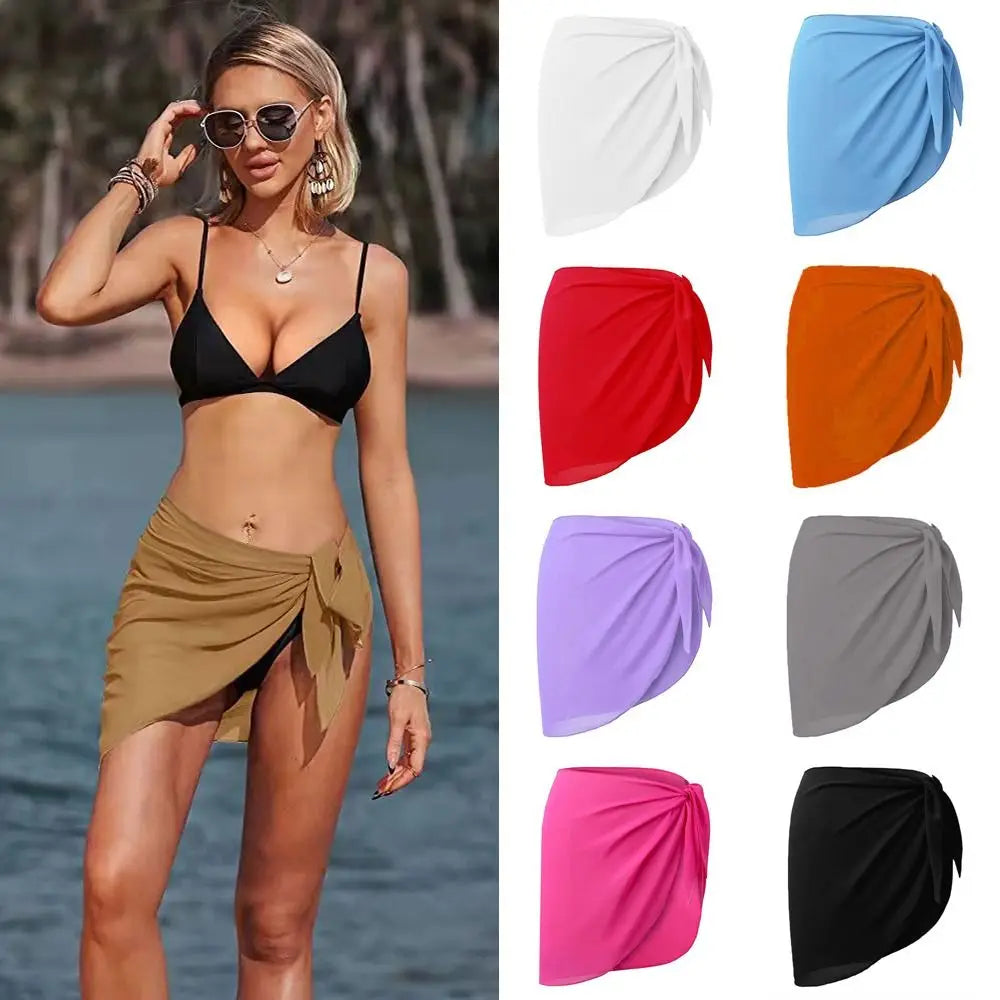 Soft Short Sarongs Chiffon Swimsuit Coverups Scarf Cover Short Skirt Wrap Sheer Summer Beach Bikini Women