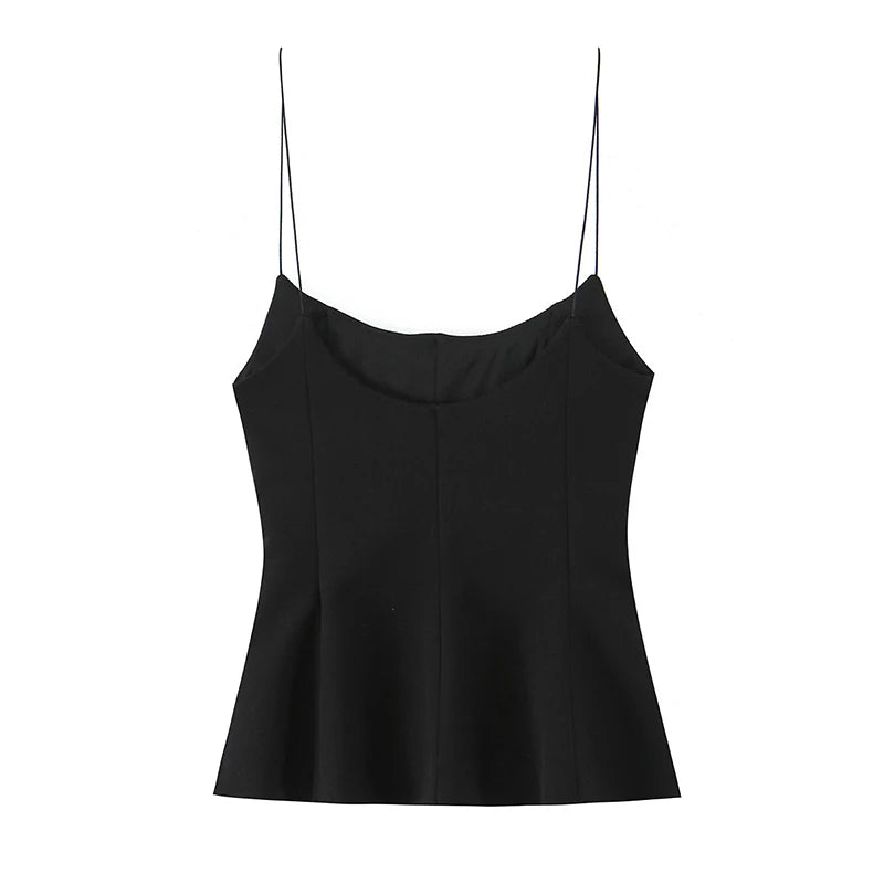 Willshela Women Fashion Solid Pleated Backless Side Zipper Tops Vintage Thin Straps Square Collar Female Chic Lady Camis BAZAARHUBO