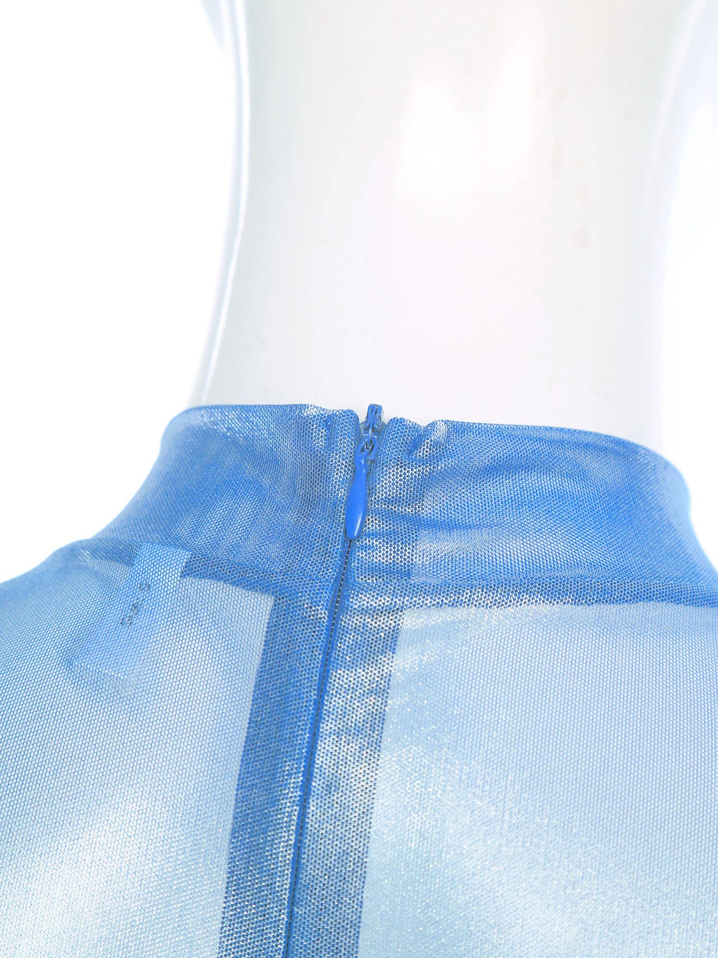 Women Metallic Shiny Full Body Unitards Sheer Rave Party Nightclub Jumpsuit Long Sleeve Long Pants Back Zipper Catsuit Clubwear