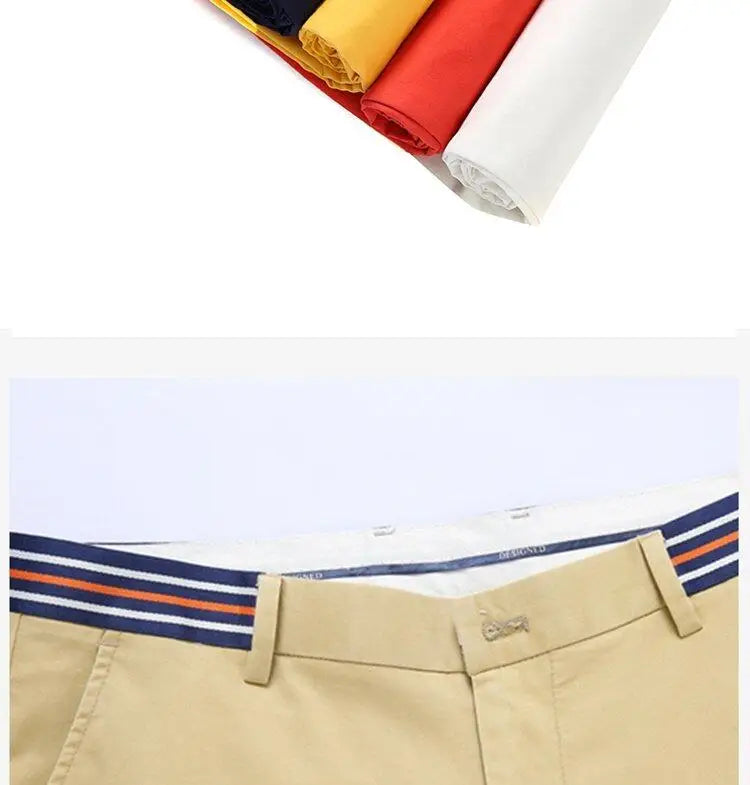 Mens Summer Casual Shorts Solid Color Business Casual Elastic Five Quarter Pants Cotton Breathable Workwear Shorts Men Clothing