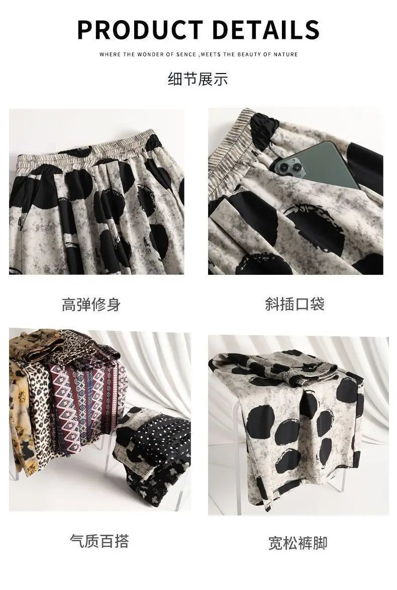 Trousers Chiffon Floral Skirts and Pants for Women in Summer New Thin High-waisted Ethnic Style Casual Wide-leg Pants