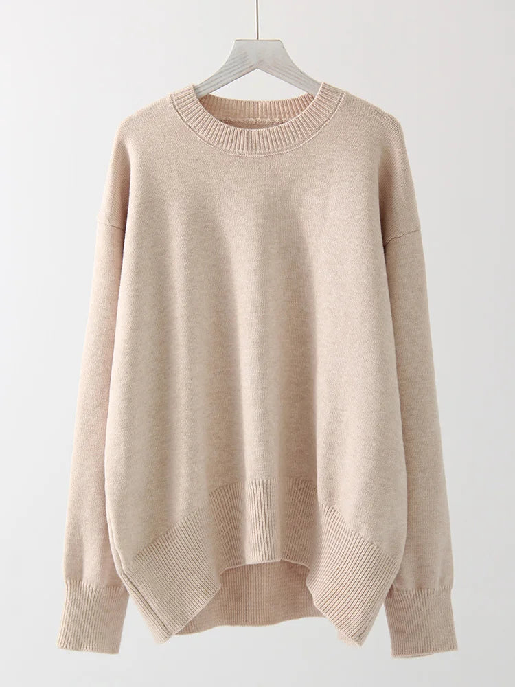 Oversize Burgundy Womens O Neck Knitwear Sweater Warm Winter Pullover